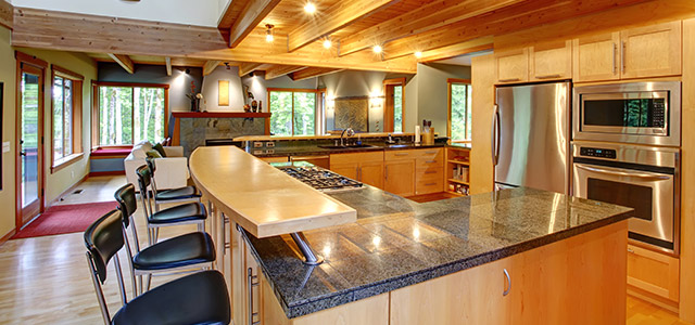 Granite Countertops, Black Granite Kitchen Countertops With Oak Cabinets